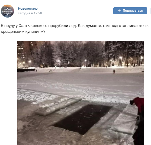 В Салтыковском пруду сделали прорубь